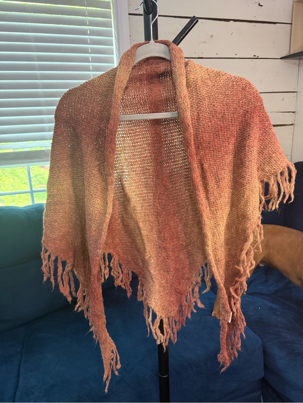 Handwoven Rust Orange Fringe Shawl